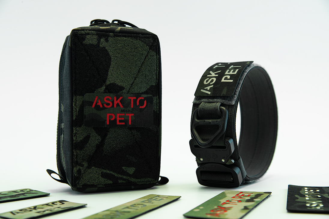 Ask To Pet K9 Patch attached to tactical gear