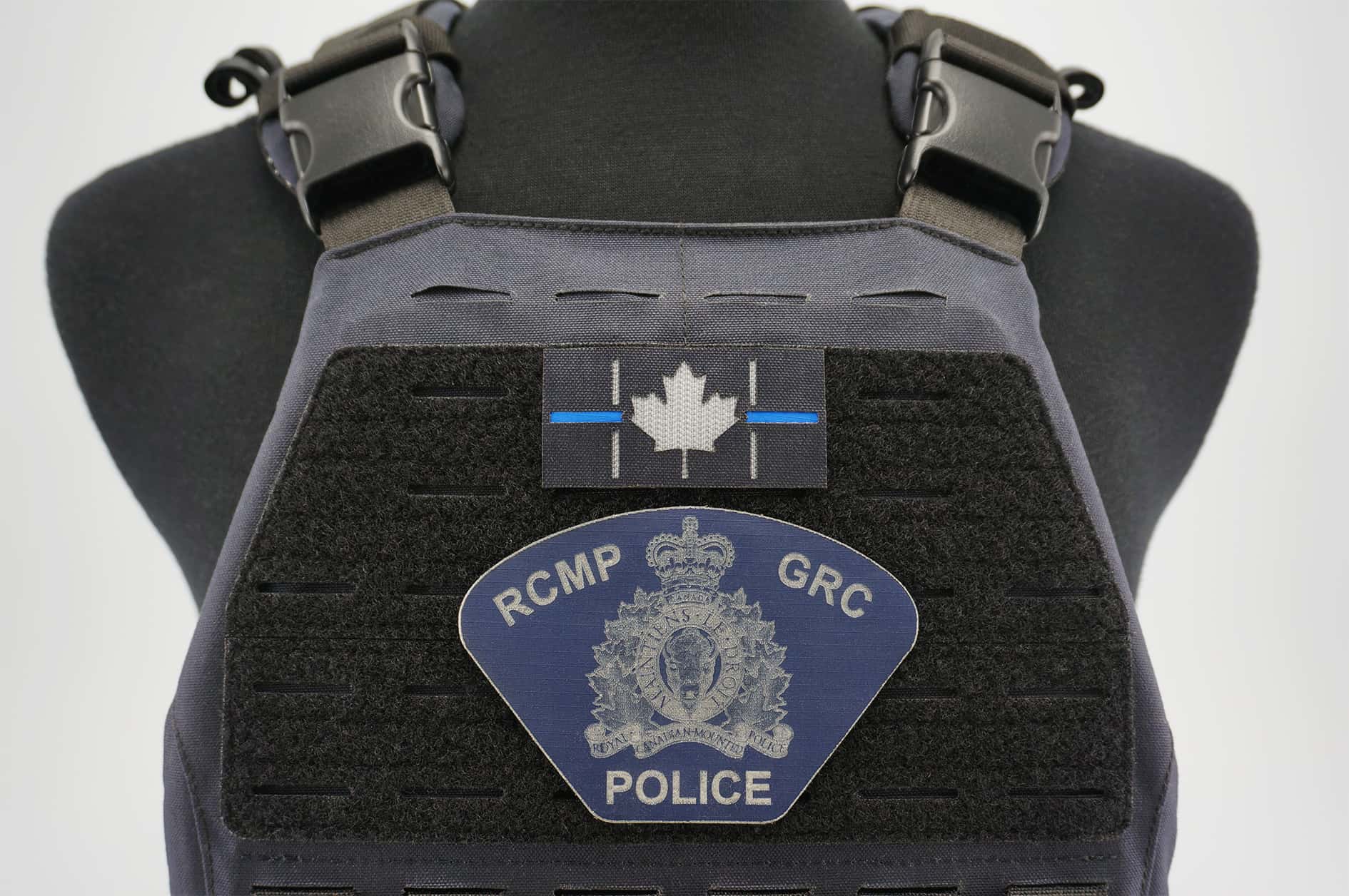 Canadian Thin Blue Line Patch attached to tactical gear