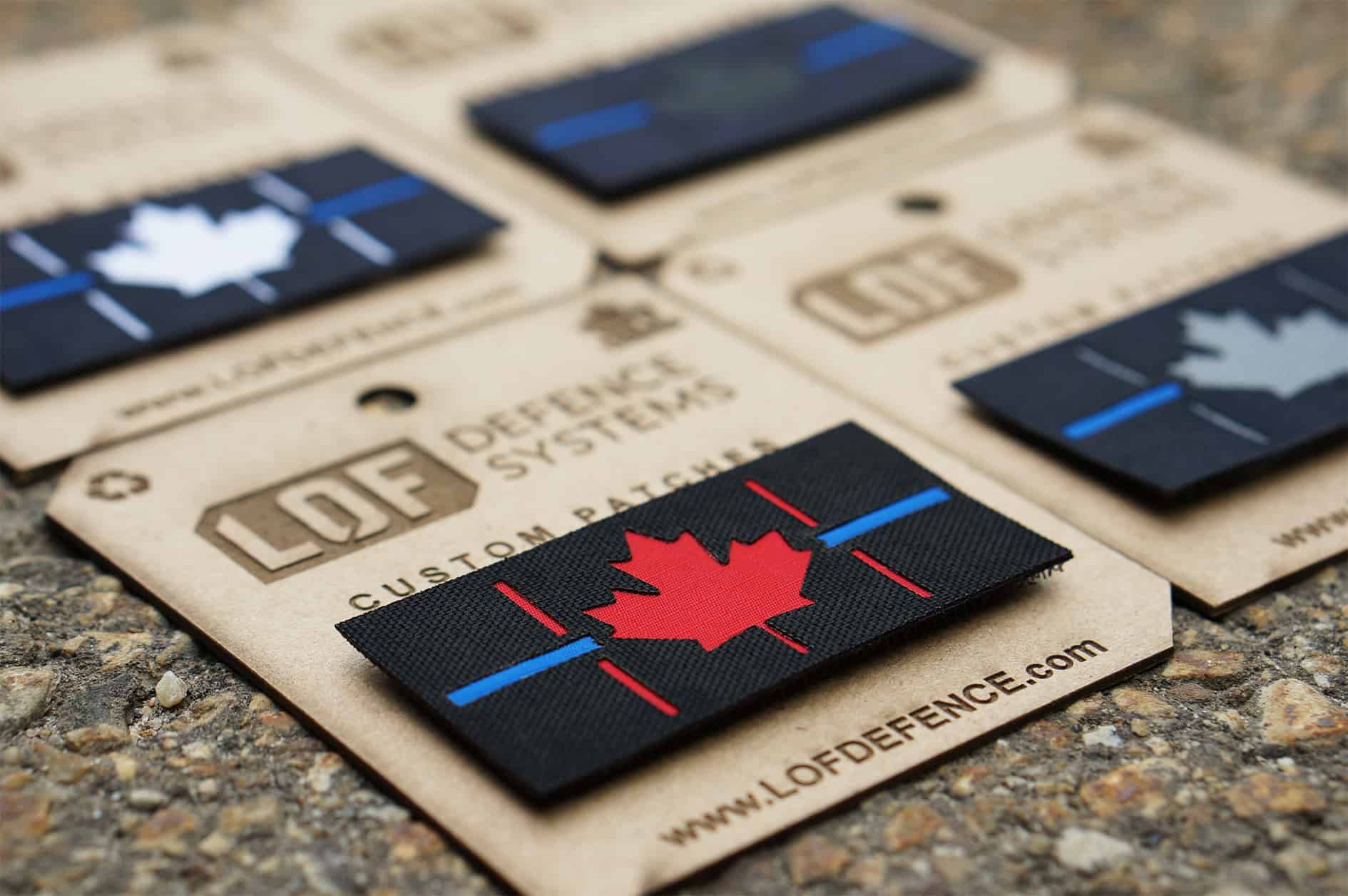 Multiple Canadian Thin Blue Line Patches - Side View